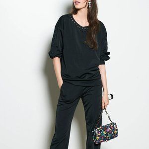 TOMAS MAIER Eyelet Embellished Jersey Grommet Sweatshirt
